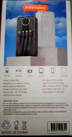 پاوربانک FIRSTYOU P030 ظرفیت 20000 میلی آمپر ساعت - Image 3