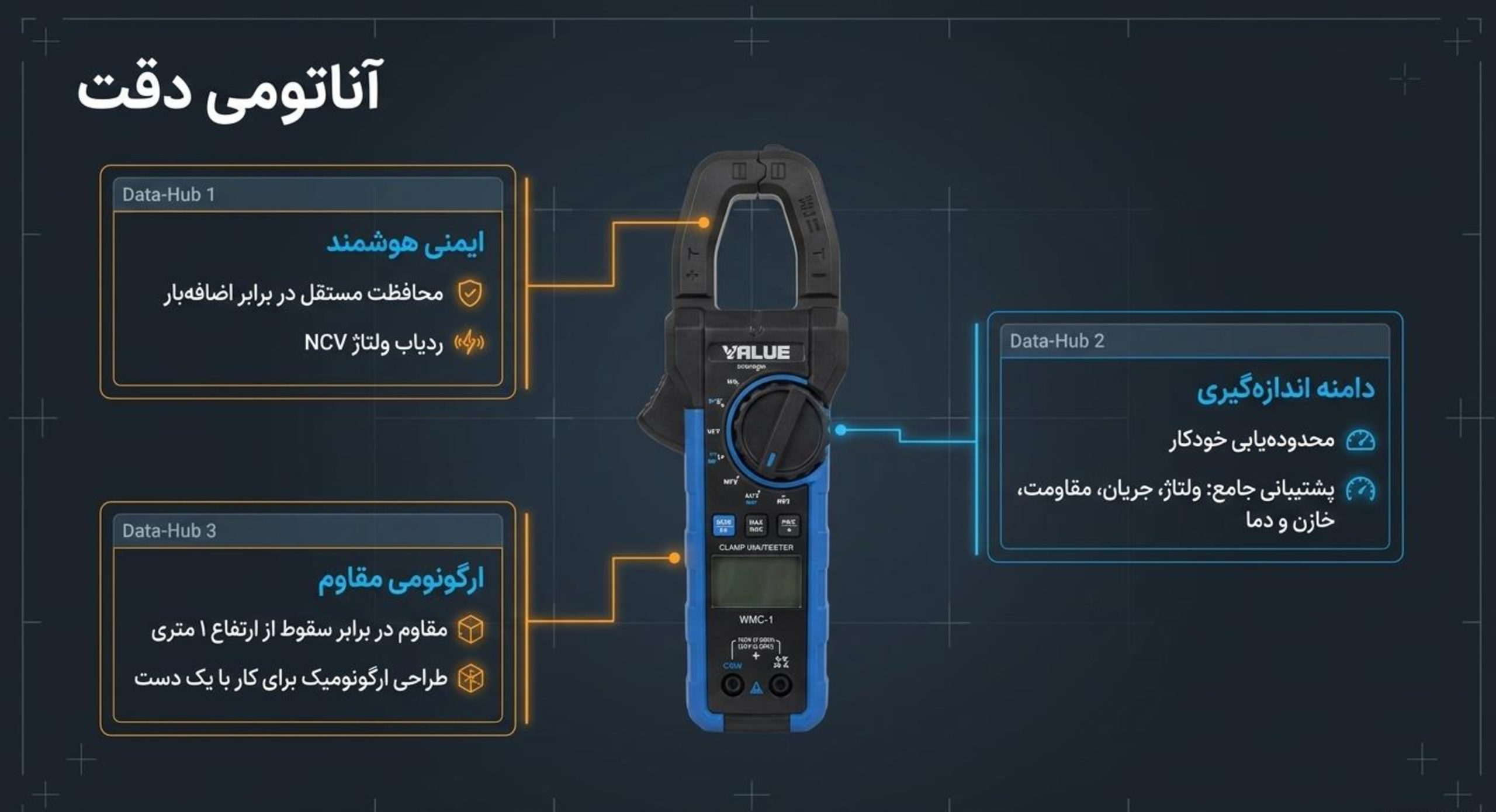 آمپر متر و مولتی متر اورجینال با تست خازن برند والئو VALUE مدل VMC-1 - Image 7